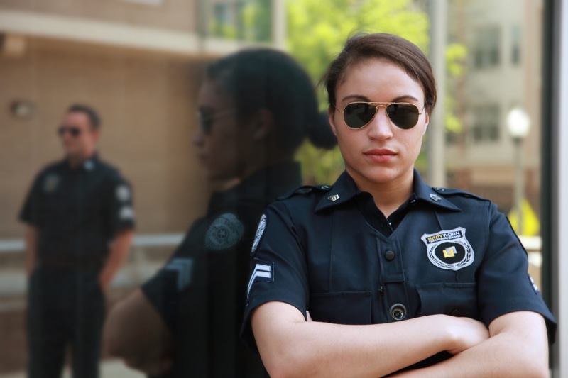 policeman, person, wall, protection, patrol, sunglasses, occupation, 2K, technology, tech, safety, body camera, women, portrait, suit, police force, on-body camera
