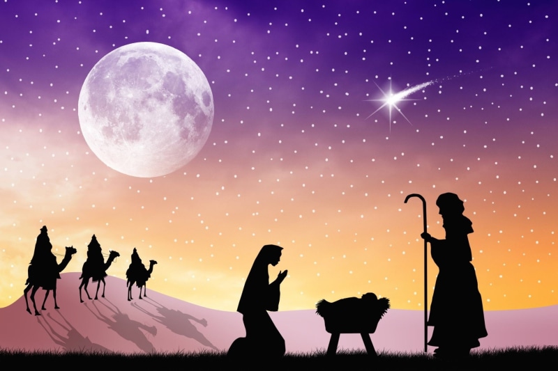 1080P, Holiday, Stars, The Three Wise Men, Christmas, Jesus, Mary (Mother of Jesus), Moon