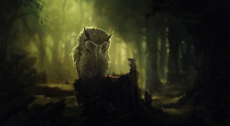 wise, nature, Digital, focus on foreground, alertness, one animal, domestic, sitting, illustration, dark, 1080P, rat, Fantasy, Mouse, tree, no people
