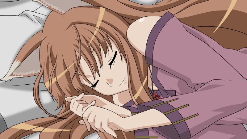 girls, spice, wolf, ears, anime, cartoons, animal, 2K, holo, wise, sleeping
