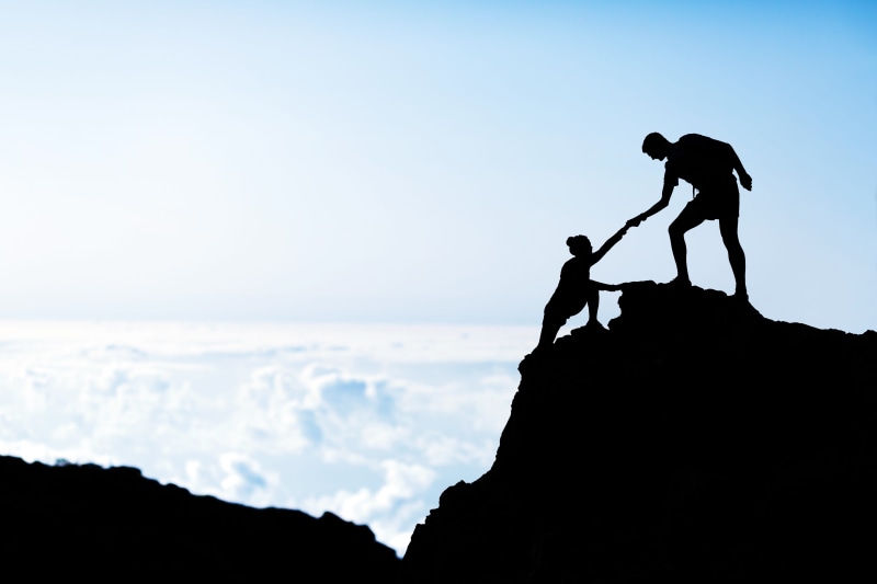 climbing, nature, teamwork, two people, a helping hand, outdoors, rock, 5K, positive emotion, people, climb, land, adult, sky, solid, tranquil scene, mountain