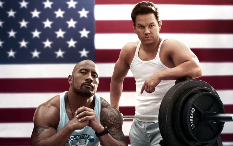 healthy lifestyle, flag, vitality, muscular build, Dwayne johnson, patriotism, males, two people, Paul doyle, Pain and gain, determination, adult, exercising