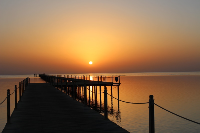 water, reef, marsa alam, sunrise, nature, horizon, egypt, sky, idyllic, salt water, tranquility, coral, dock, morgenstimmung, recovery, sun, beach, orange color