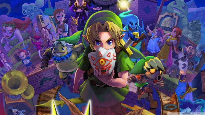 The Legend of Zelda: Majora’s Mask, The Legend of Zelda, watermarked, Link, 1080P, mask, Anju, Nintendo, artwork, video games, Cremia, Happy Mask Salesman