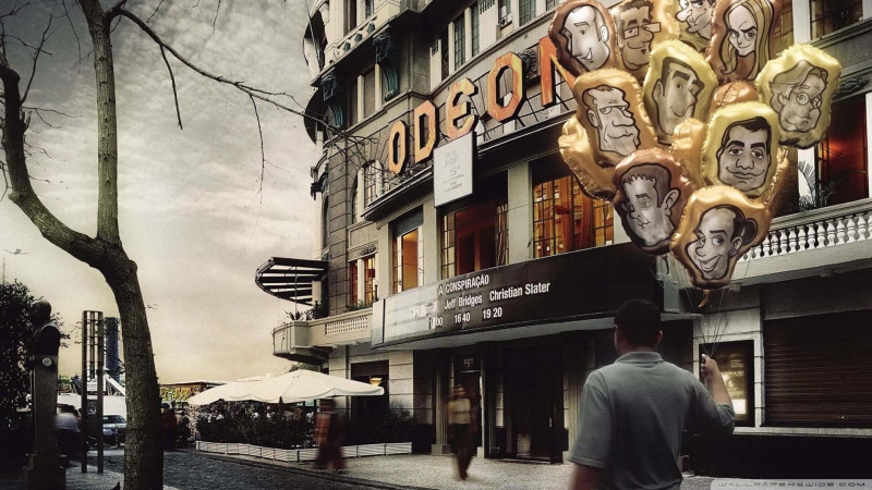 street, funny, 1080P, baloons, 3d and abstract, baloon, theater, salesman