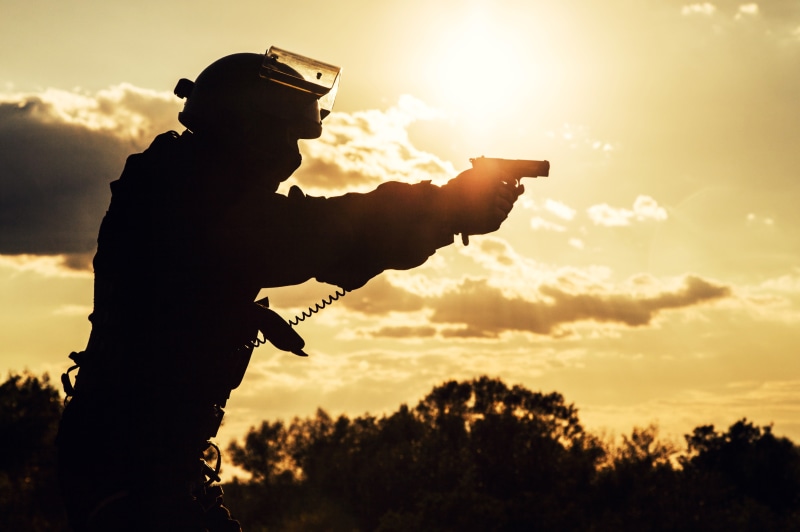 gun, the military situation, quick response, bokeh, 4K, silhouette, the camouflage equipment weapon, fighter, task goal, special forces, ammunition