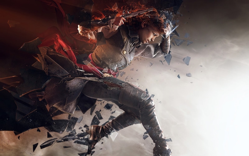 adult, video games, pants, outdoors, high angle view, clothing, cold temperature, lifestyles, one person, winter, Elise (Assassins Creed: Unity), women