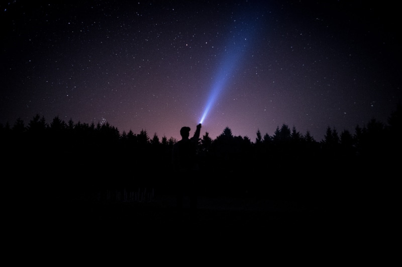 astronomy, star Shape, upward, flashlight, stars, night, silhouette, constellation, landscape, tree, moon, mountain, star - Space, aurora Borealis, idyllic