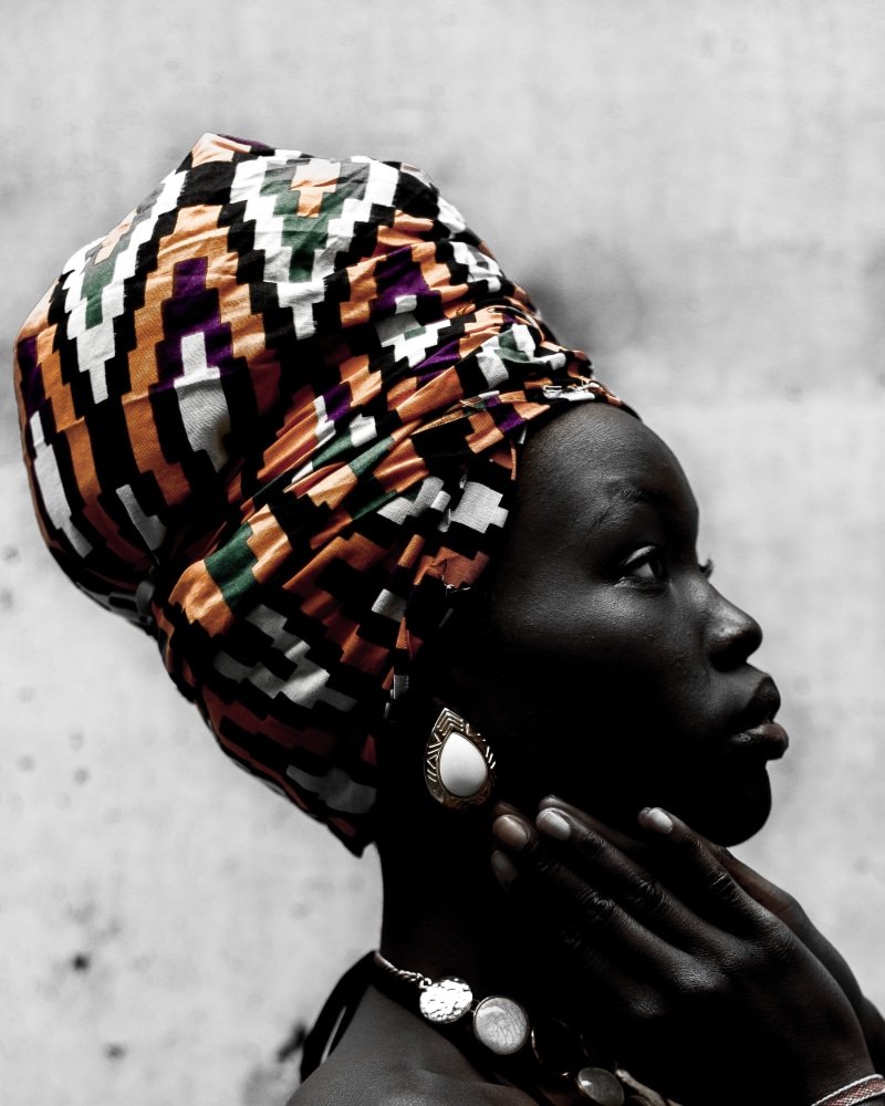 headdress, upward, indoors, young adult, black history month, leisure activity, human body part, bhm, person, young women, side view, focus on foreground