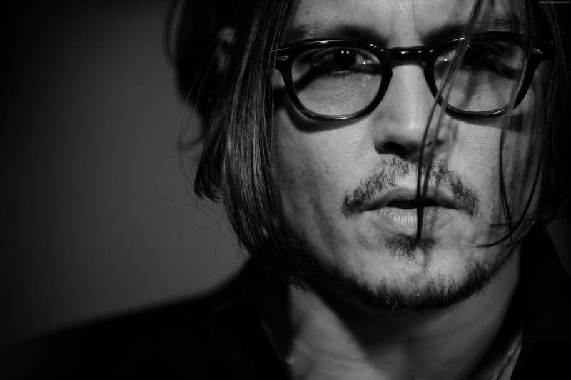 Johnny Depp, hair, 4K, beard, producer, screenwriter, glasses, musician, director