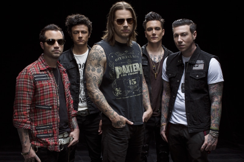 young men, M. Shadows, member, front view, mid adult men, Synyster Gates, Avenged Sevenfold, event, indoors, Arin Ilejay, studio shot, looking at camera