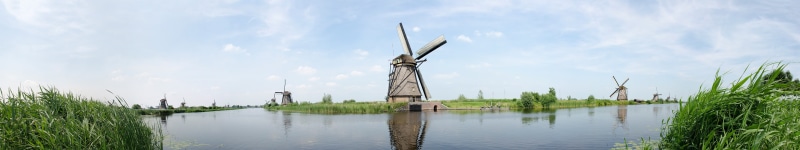 Netherlands, Europe, grass, Kinderdijk, panorama, 5K, Dutch, Canal, water, sky, Windmill