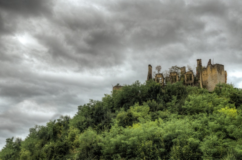 built structure, abandonded, no people, landscape, Old, green, brown, architecture, weather, destroyed, stone, travel, mountain, tree, Ruins, 4K, ancient