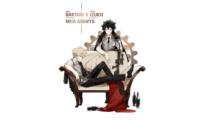 Bakugou Katsuki, Liyuchen1126, Izuku Midoriya, My Hero Academia, 4K, Boku no Hero Academy, Bakud, Fanart, Laying on Couch