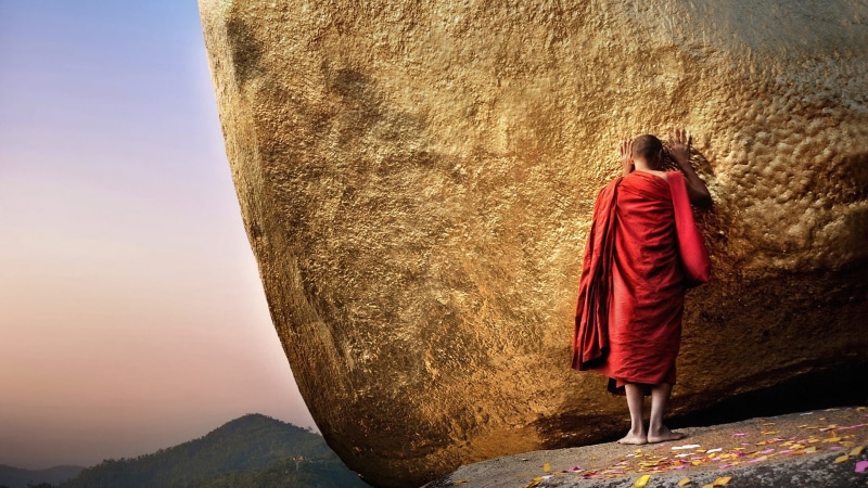adult, leisure activity, solid, rock, nature, full length, religious, buddhism, buddhist, day, lifestyles, monk, cliff, rear view, rock - object, standing