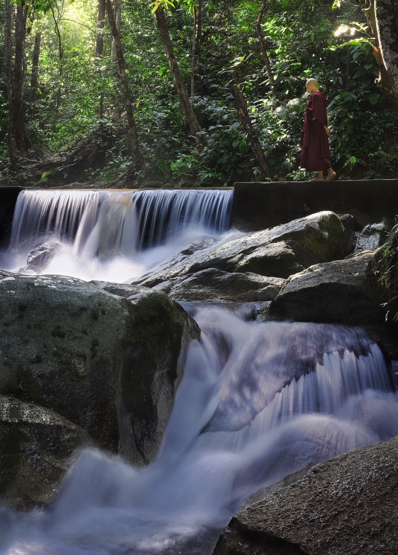 scenics - nature, plant, theravada buddhism, outdoors, traditional, waterfall, power in nature, motion, blurred motion, water, environment, long exposure