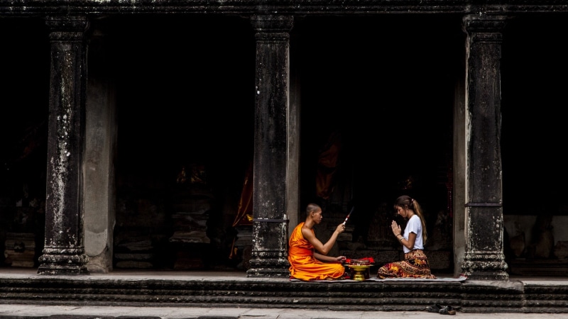 monastery, building, column, monks, Buddhism, people, full length, religion, bald head, casual clothing, photography, adult, lifestyles, long hair, belief