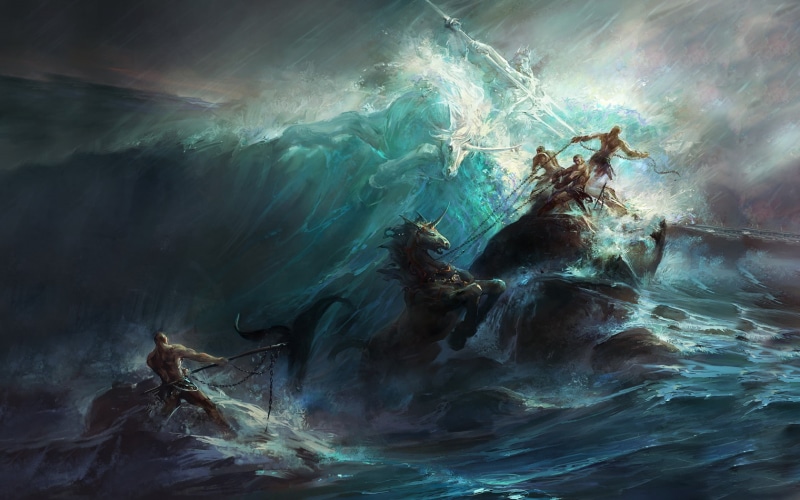 artwork, fantasy art, render, Poseidon, 720P, painting