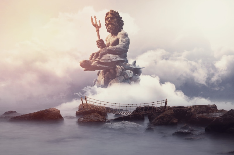 legend, adult, 4K, nature, book cover, poseidon, human representation, clouds, travel, rocks sky, fantasy, photoshop, dream, cloud - sky, water, mystery