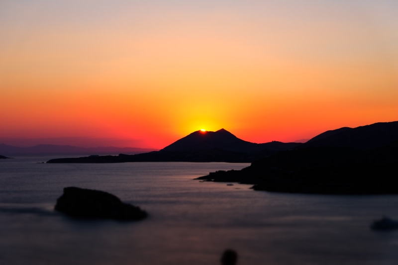 no people, idyllic, tranquility, rock - object, Poseidon, nature, scenics - nature, sky, beach, orange color, sea, tranquil scene, silhouette, 5K, mountain