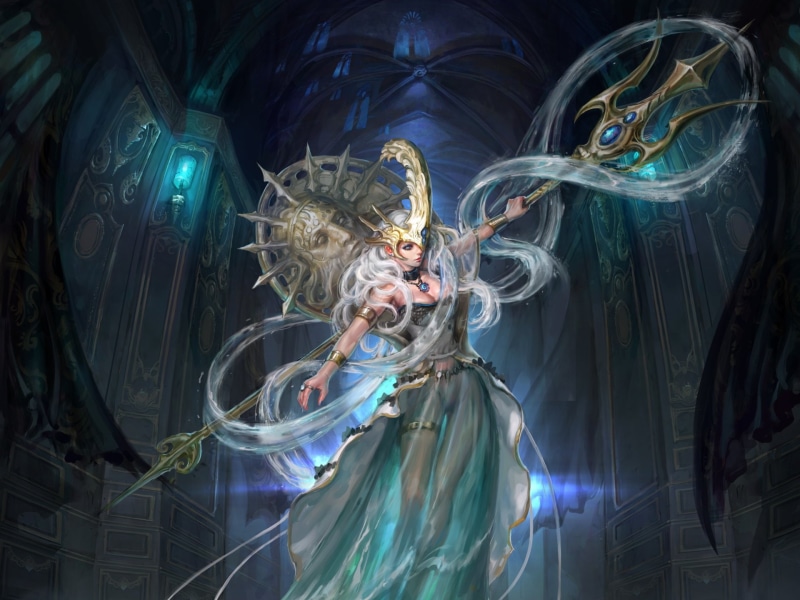Trident, Goddess, Girl, Woman, White Hair, 1080P, Poseidon, Fantasy, Blue Eyes
