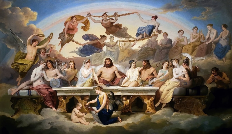 Greek mythology, Banquet of the Gods, Carlo Bellosio, painting, classic art, ancient greek, 1080P