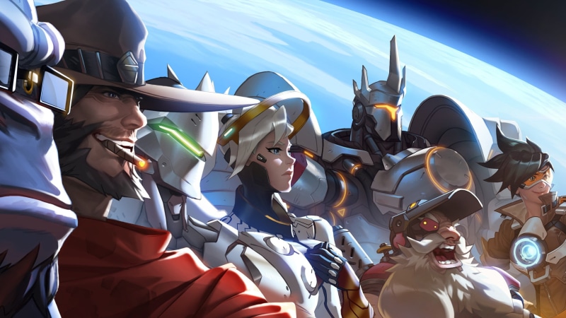 animated, outdoors, uniform, group, Reinhardt (Overwatch), day, mode of transportation, digital, McRee (Overwatch), Tracer (Overwatch), Torbjörn (Overwatch)