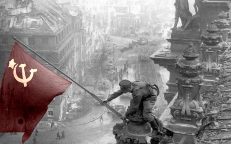 Berlin, 1080P, ruin, flag, USSR, photography, World War II, war, selective coloring