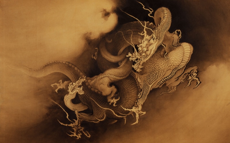 retro Styled, artwork, dragon, 2K, indoors, old, cultures, representation, mustache, octopus, design, ornate, textured effect, dragons, decor, animals in the wild