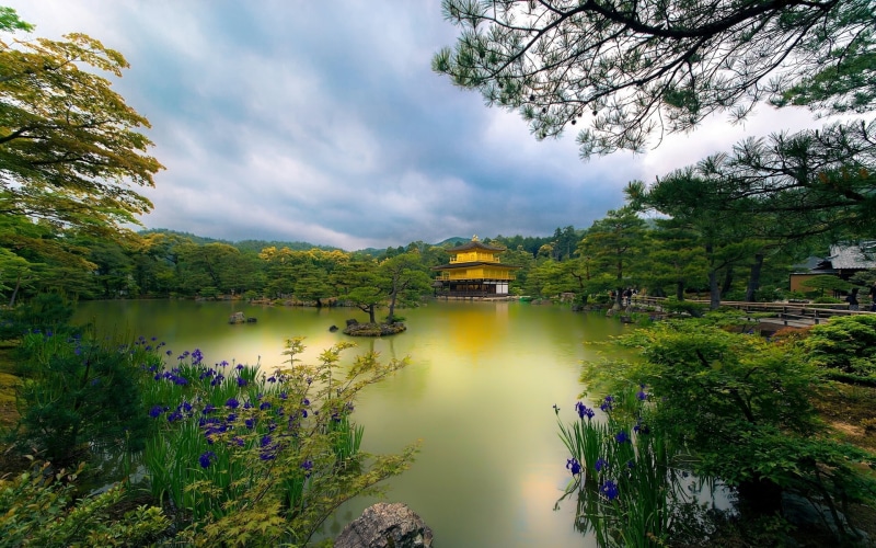 bridge - Man Made Structure, cloud - sky, asia, ancient, nature, scenics, water, pavilion, rural Scene, Kyoto, tranquil Scene, pond, no people, travel Destinations