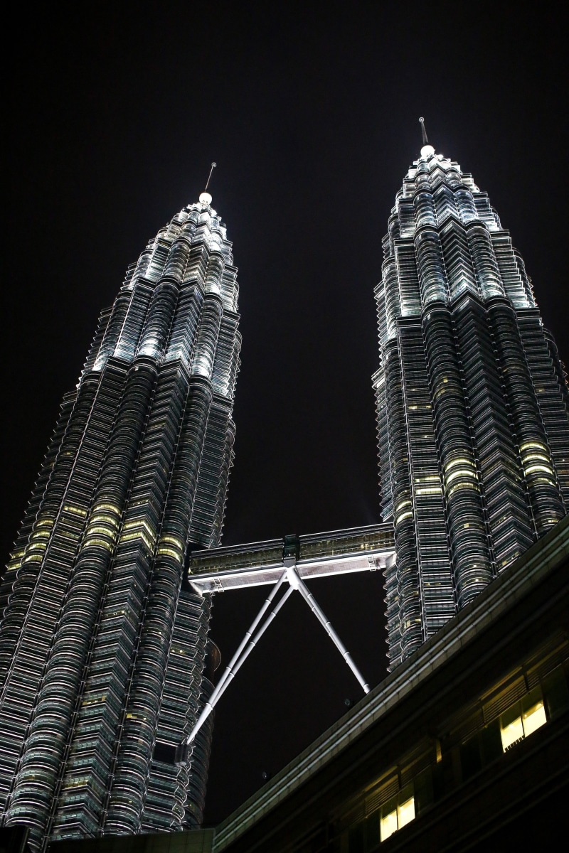 lumpur, tourism, financial district, evening, nightlife, houses, modern, no people, low angle view, sky, building exterior, twin towers, cityscape, tall - high