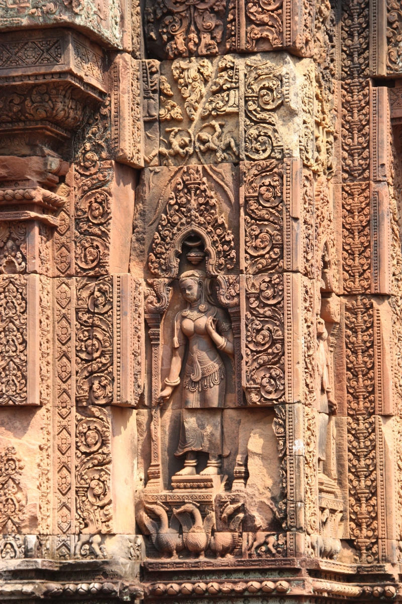 carving, place of worship, angkor wat, sculpture, stonemasonry, travel destinations, southeast, religion, temple, craft, pillar, 4K, banteay srei, architectural column