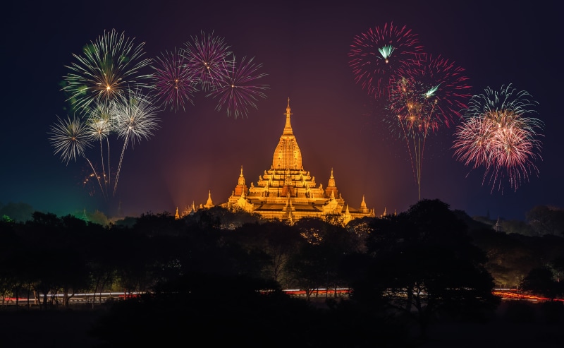 pagoda, no people, place of worship, destination, geography, pretty, illuminated, southeast, firework - man made object, firework, environment, monument