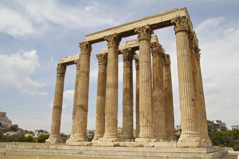 bad condition, mediterranean, historically, no people, architecture, ancient history, hellas, temple, zeus, cloud - sky, nature, colonnade, landmark, the past