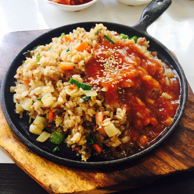 food and drink, no people, bowl, cooking, bob, 1080P, spoon, high angle view, rice, ready-to-eat, serving size, korean, spice, eating utensil, still life