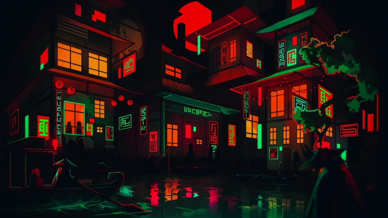 artwork, 5K, Asian, neon, digital art