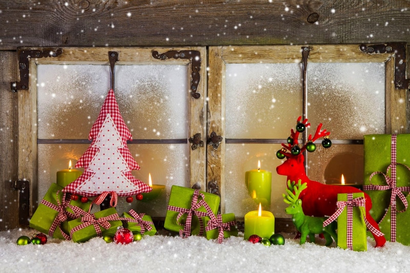 snow, Christmas decoration, window, candles, holiday, winter, box, decoration, Christmas tree, gift, Happy New Year, 4K, balls, Merry Christmas, New year
