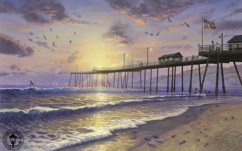 flock of birds, scenics, flag, vacations, sun, pier, cloud - Sky, animal themes, art, outdoors, motion, USA, traces, water, beach, sunlight, tourism, Footprints In Sand