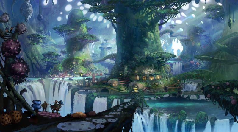 Tree, Forest, Waterfall, 2K, Town, Fantasy