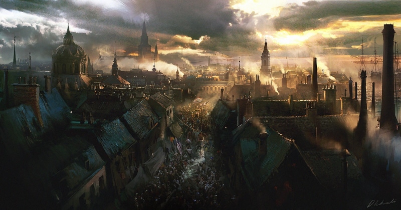 old building, cityscape, Darek Zabrocki, fantasy city, riots, Civil War, artwork, town, 720P