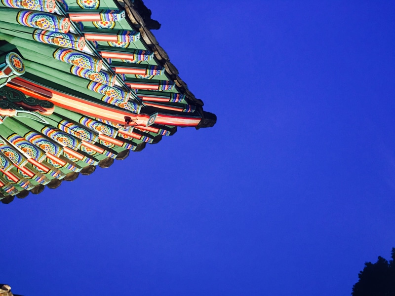 tourism, korea co ltd, night landscape, night view, blue, architecture, gyeongbok palace, outdoors, place of worship, changgyeonggung, wall, old school