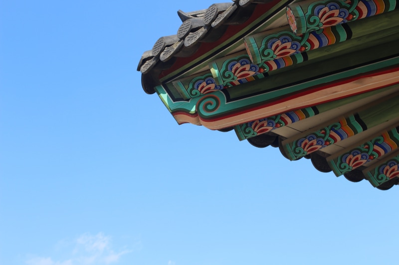 ornate, travel destinations, korea, gyeongbok palace, old, autumn, craft, floral pattern, roof tile, blue, cultural property, republic of korea, no people