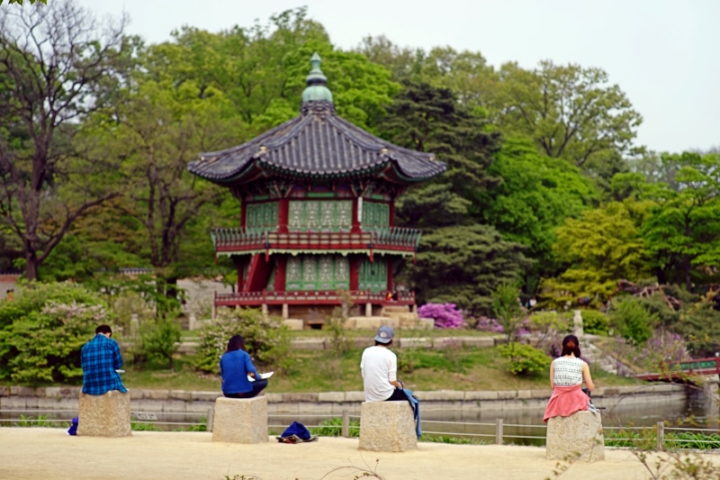 day, tree, travel destinations, women, religion, architecture, gyeongbok palace, scenery, building, belief, figure, outdoors, shrine, people, group of people