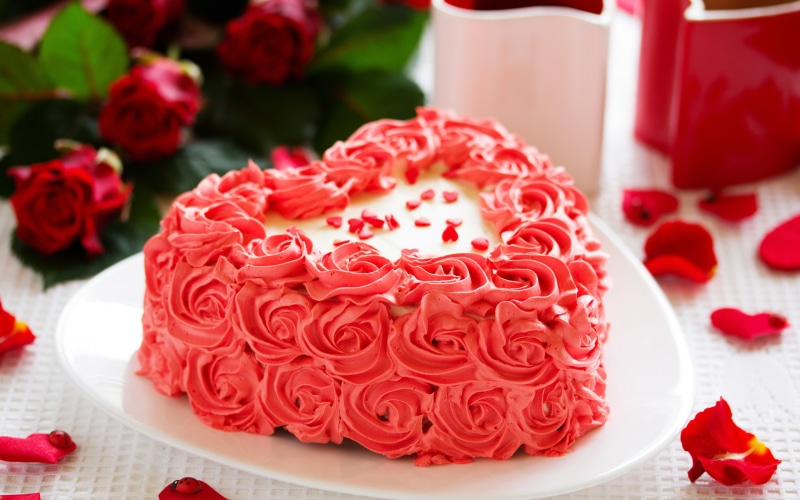 Cake, Flowers, Rose, 2K, Petals, Pink