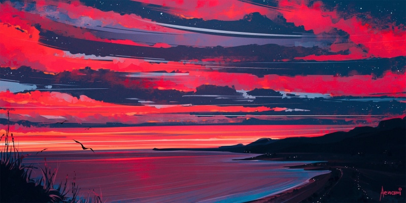 Aenami, artwork, 1080P, dusk, sunset