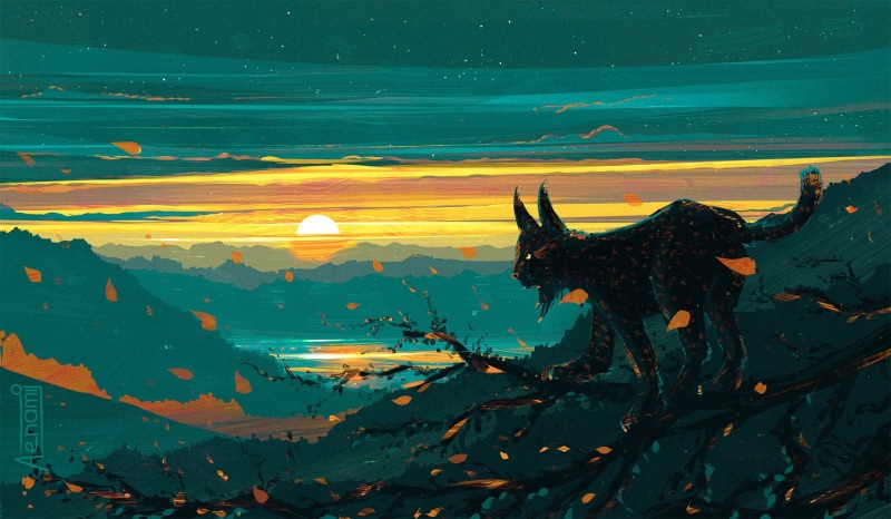 no people, sunset, artwork, plant part, animal, one animal, mammal, pets, cloud - sky, animal themes, digital composite, domestic, beauty in nature, domestic animals