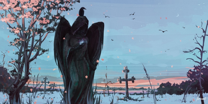 sky, vertebrate, artwork, group of animals, nature, architecture, outdoors, Aenami, tree, animal themes, 720P, animal, plant, no people, bird, transportation