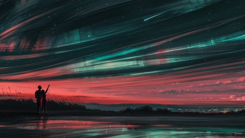 nature, Aenami, Aurora, dark, night sky, 1080P, artwork