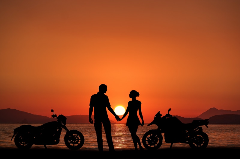 mode of transportation, romantic, beach, land vehicle, outdoors, beauty in nature, transportation, orange color, lifestyles, 5K, happy, sky, oceans, set