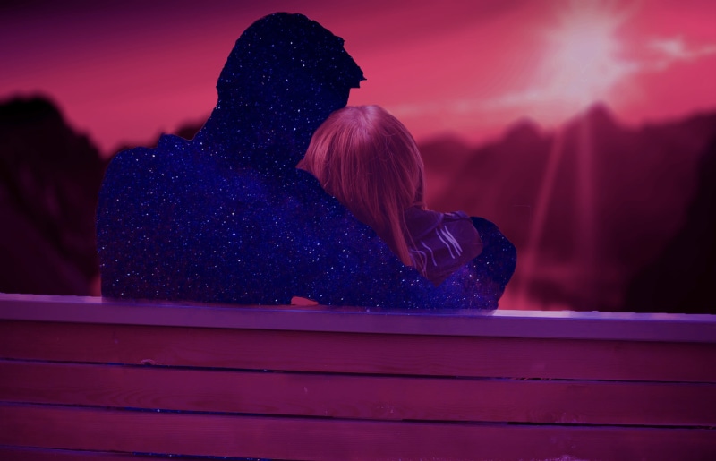 arts culture and entertainment, men, enjoyment, Cosmos, purple, young Adult, nature, emotion, redhead, togetherness, caucasian Ethnicity, couple - Relationship